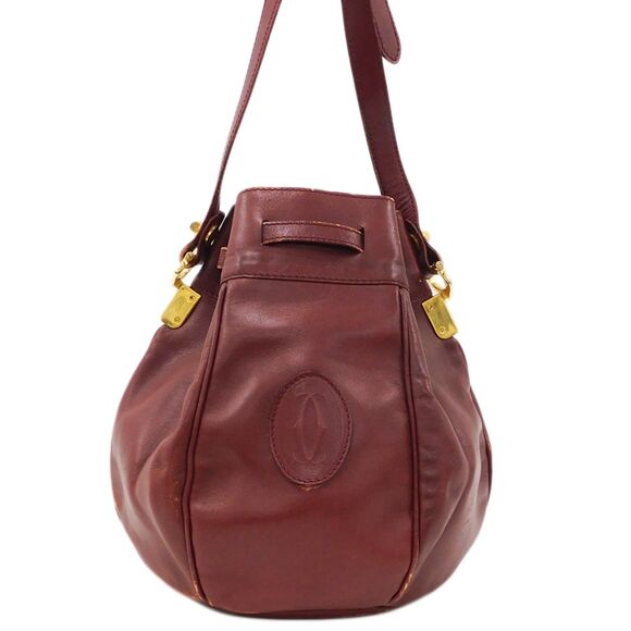 Cartier (Authentic) Must de Seau Bordeaux Red Leather Drawstring Bucket Bag, VTG - Picture 1 of 10
